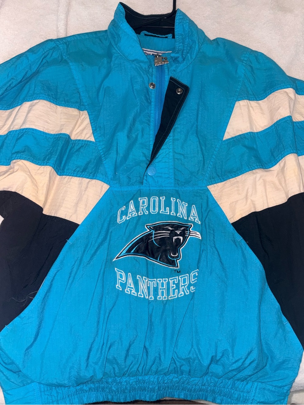 STARTER Carolina Panthers Teal, Black & Cream Pullover Windbreaker